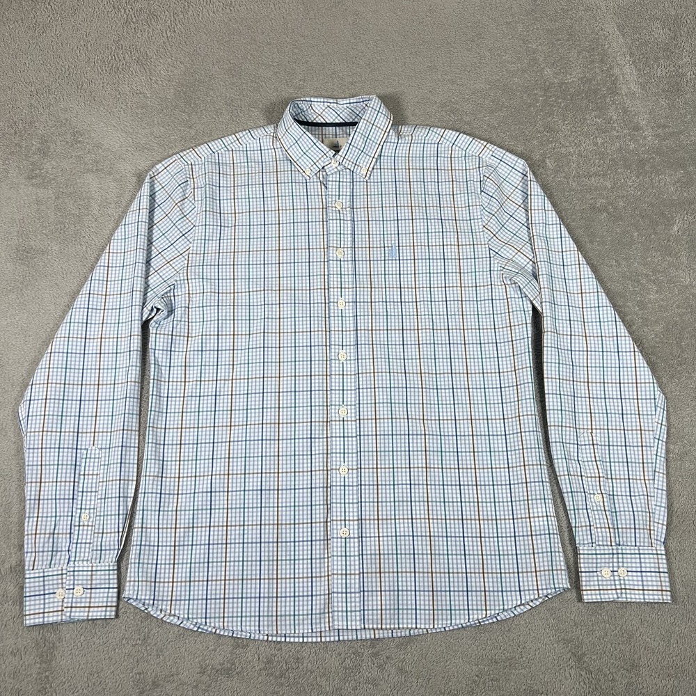 Johnnie O Shirt Mens Medium Hangin Out Long Sleeve Button Up Blue White Plaid